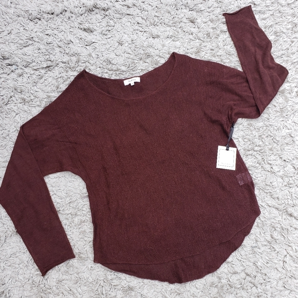 NWT h.one Sweater Small Lightweight Thin Burgundy Brown Acrylic Wool Blend